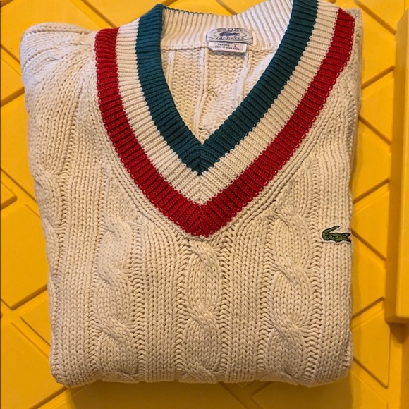 Vintage 80’s Izod x Lacoste Men's Cable Knit V-Neck